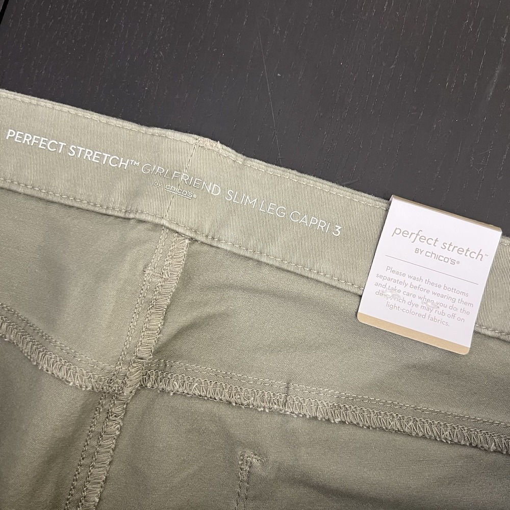 Chicos Girlfriend Slim Leg Capri Crop Pants Size 3 Perfect Stretch Green NEW - Picture 5 of 12